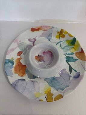 Shabby Chic Round Farmhouse Melamine Appetizer Chip N Dip Dish Paint Splatter